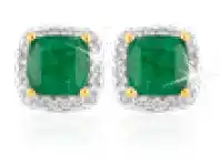 Grahams Jewellers 9ct Yellow Gold Natural Emerald 5mm Cushion Cut Diamond Halo Stud Earrings offer