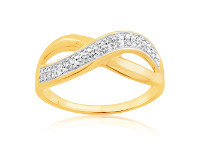 Shiels 9ct Yellow Gold Diamond Cross Over Ring with 20 Briliiant Diamonds offer