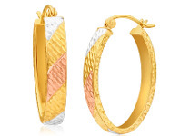 Shiels 9ct Yellow Gold Silver Filled Three Tone Oval Hoop Earrings offer