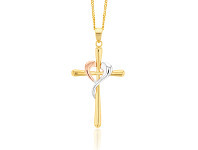 Shiels 9ct Yellow, Rose and White Gold Crossover on Cross Pendant offer