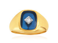 Shiels 9ct Yellow Gold Created Blue Spinel & Diamond Gents Ring offer