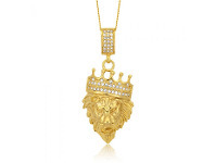 Shiels Stainless Steel and Gold Plated Crystal Lion Head with Crown Pendant offer