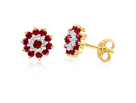 Shiels 9ct Yellow Gold Natural Ruby and Diamond Flower Cluster Stud Earrings offer