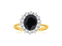 Shiels 9ct Yellow Gold Natural Sapphire 2.5 Carat 9x7mm Oval with 0.50 Carat Diamonds Ring offer