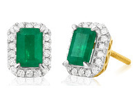 Shiels 9ct Yellow Gold Natural Emerald 6x4mm and 1/5 Carat Diamond Stud Earrings offer