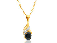 Shiels 9ct Charming Yellow Gold Natural Black Sapphire 8x6mm and Diamond Pendant offer