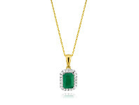 Shiels 9ct Yellow Gold Natural Emerald 7x5mm and Diamond Pendant with 45cm Chain offer
