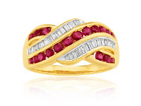 Shiels 9ct Yellow Gold Natural Ruby 0.93ct and 1/3 Carat Diamond Wave Ring offer
