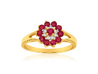 Shiels 9ct Yellow Gold Natural Ruby and Diamond Cluster Ring offer