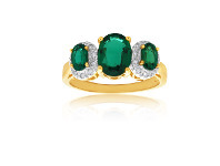 Shiels 9ct Yellow Gold Created Emerald & Diamond Trilogy Ring offer