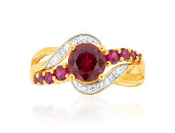 Shiels 9ct Yellow Gold Created Ruby and Diamond Ring offer