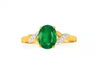 Shiels 9ct Yellow Gold Oval Created Emerald + Diamond Ring offer