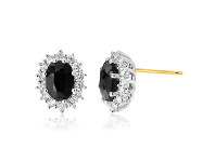 Shiels 9ct Yellow Gold 7x5mm Oval Cut Natural Sapphire and 0.42 Carat Diamond Stud Earrings offer