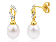 Shiels 9ct Yellow Gold Freshwater Pearl and Diamond Drop Earrings offer