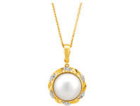 Shiels 9ct Yellow Gold & White Gold Diamond + Pearl Pendant offer