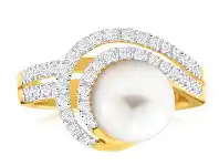 Shiels 9ct Yellow Gold Cultured Pearl and Diamond Swirl Ring offer