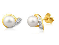 Shiels 9ct Dazzling Yellow Gold Diamond + Freshwater Pearl Stud Earrings offer