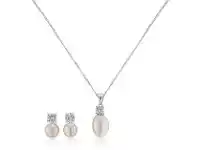Sterling Silver Freshwater Pearl and Zirconia Pendant & Earring Set with 45cm Chain