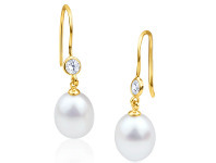Shiels 9ct Alluring Yellow Gold Freshwater Pearl and Cubic Zirconia Drop Earrings offer