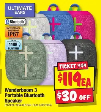 JB Hi-Fi Wonderboom 3 Portable Bluetooth Speaker offer