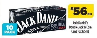 Liquorland Jack Daniel's Double Jack & Cola Cans 10x375ml offer