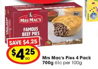 Ritchies Mrs Mac's Pies 4 Pack 700g offer