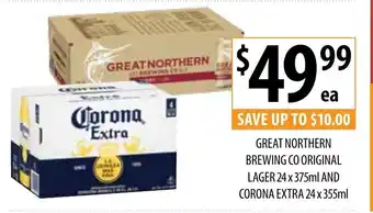 Supabarn Great Norther Brewing Co Original Lager 24x375ml and Corona Extra 24x355ml offer