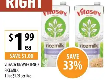 Vitasoy Unsweetened Rice Milk 1L