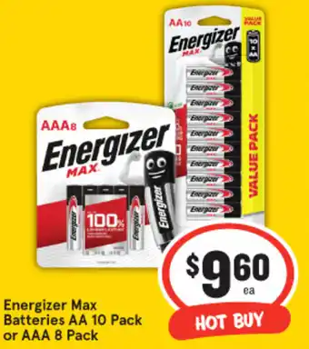 IGA Energizer Max Batteries AA 10 Pack or AAA 8 Pack offer