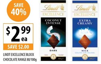 Supabarn Lindt Excellence Block Chocolate 80/100g offer