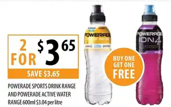 Powerade Sports Drink and Powerade Active Water 600ml