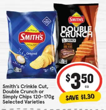 IGA Smith's Crinkle Cut, Double Crunch or Simply Chips 120-170g Selected Varieties offer