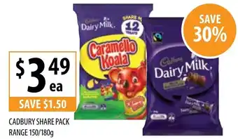 Supabarn Cadbury Share Pack 150/180g offer