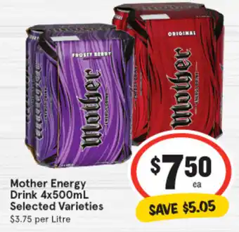 IGA Mother Energy Drink 4x500mL Selected Varieties offer