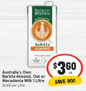 IGA Australia's Own Barista Almond, Oat or Macadamia Milk 1 Litre offer