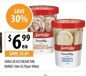 Supabarn Sara Lee Ice Cream Tub Range 1 Litre offer