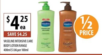 Supabarn Vaseline Intensive Care Body Lotion Range 400ml offer