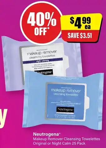NEUTROGENA Makeup Remover Cleansing Towelettes Original or Night Calm 25 Pack