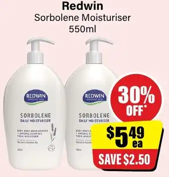 Chemist Discount Centre Redwin Sorbolene Moisturiser 550ml offer