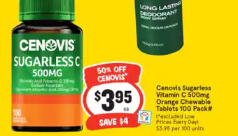 IGA Cenovis Sugarless Vitamin C 500mg Orange Chewable Tablets 100 Pack # offer