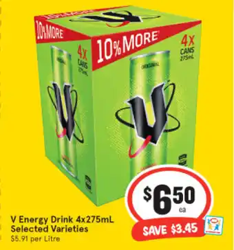 IGA V Energy Drink Range 4x275ml offer
