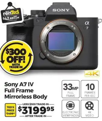 Teds Cameras Sony A7 IV Full Frame Mirrorless Body offer