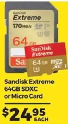 Teds Cameras Sandisk Extreme 64GB SDXC or Micro Card offer