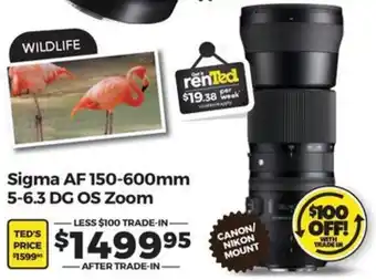 Teds Cameras Sigma AF 150-600mm 5-6.3 DG OS Zoom offer