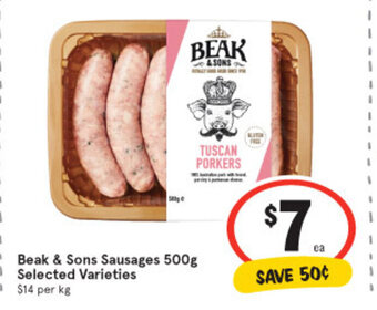 IGA Beak & Sons Sausage 500g offer