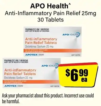 Chemist Discount Centre APO Health Anti-Inflammatory Pain Relief 25mg 30 Tablets offer