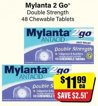 Chemist Discount Centre Mylanta 2 Go Double Strength 48 Chewable Tablets offer