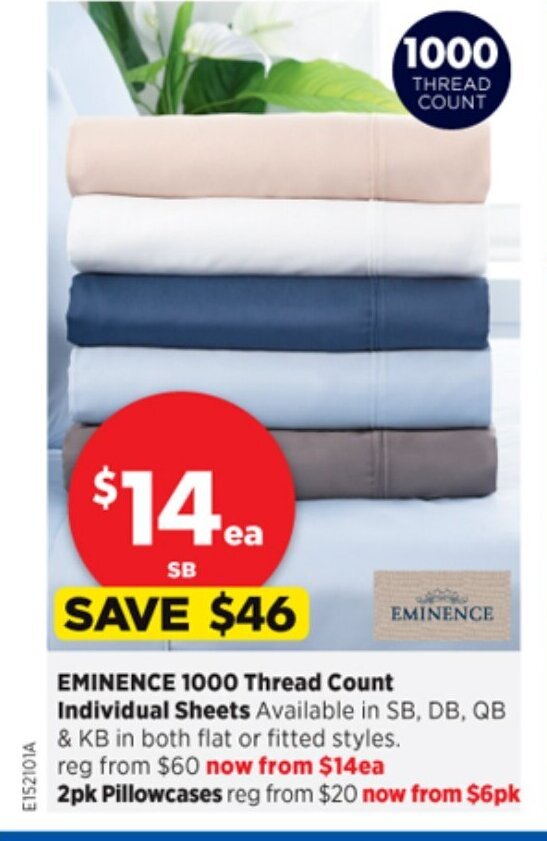 Eminence 1000 Tread COunt Individual Sheets offer at Spotlight
