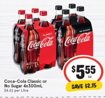 IGA Coca-Cola Classic or No Sugar 4x300ml offer