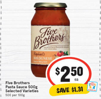 IGA Five Brothers Pasta Sauce 500g offer